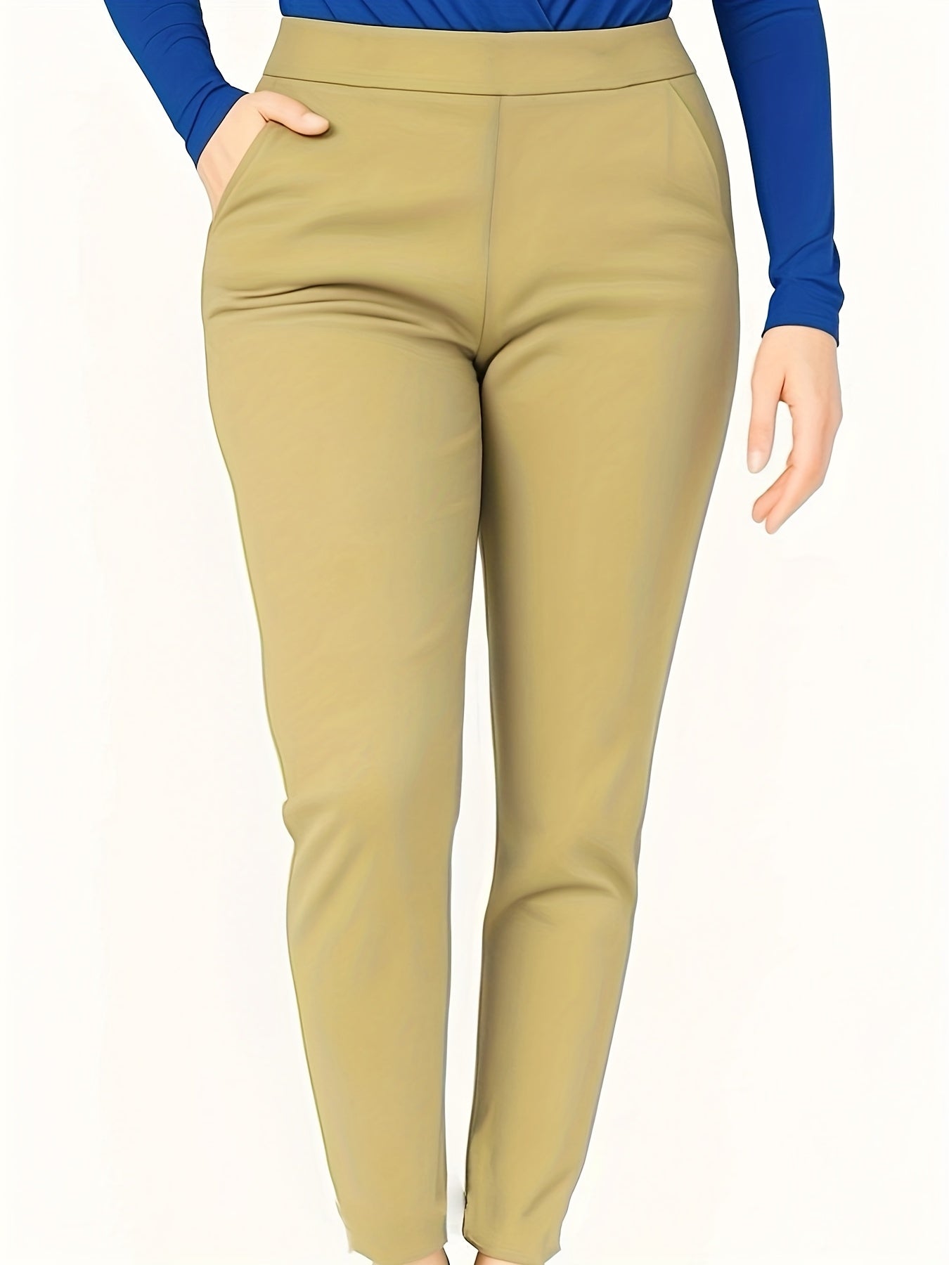 Plus Size - Women'S Plus Size High-Waist Stretchy Skinny Jeans with Pockets - Dark Blue Casual Tight Pants, Comfortable & Stylish for Casual Attire, High Waisted Jeans, Comfortable Clothing, Minimalist Design, Smooth Texture