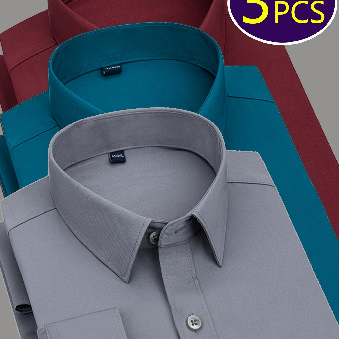 Mens Slim Fit Dress Shirts Wrinkle Resistant Polyester