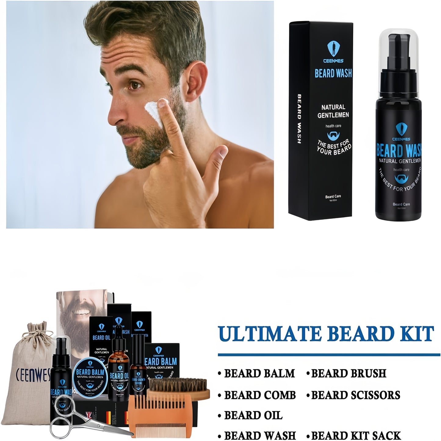 Men's Beard Care Kit and Travel Brush Set for Grooming