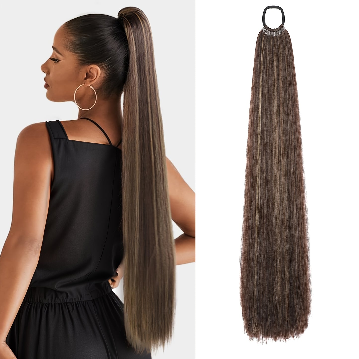 Heat Resistant Synthetic Ponytail Extension With Elastic Band Natural Look