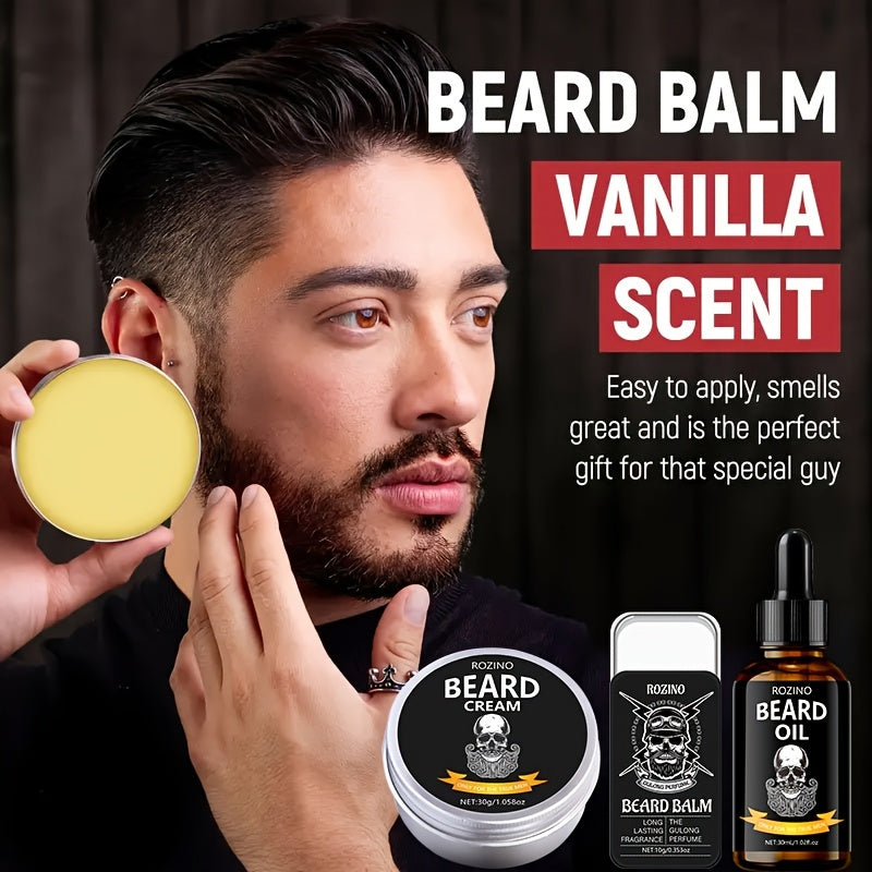 Black Skull Beard Care Set, Launched at Christmas, Beard Oil + Balm + Beard Balm, Perfect Beard Brush, Deep Care Beard, Long-term Moisturizing, Upgrading Beard Luster and Smoothness, Showing Mature Charm, is the best gift for