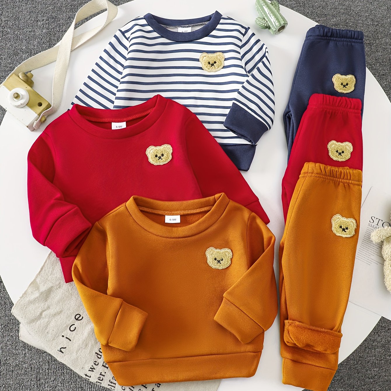 Baby Boy Fleece Hoodies With Bear Patch For Autumn Winter