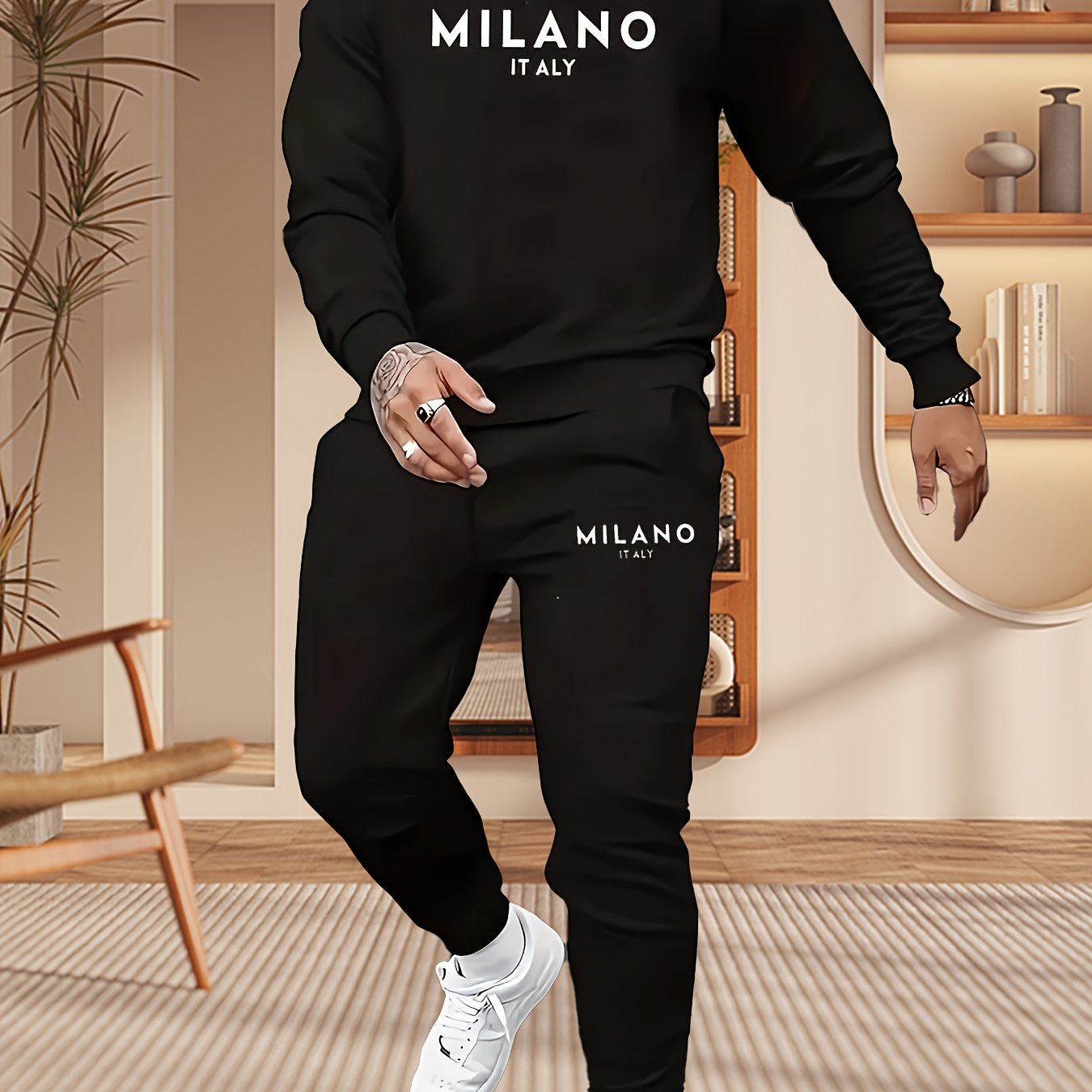 Printed Mens Two Piece Trendy Hoodie Jogger Casual Outfit