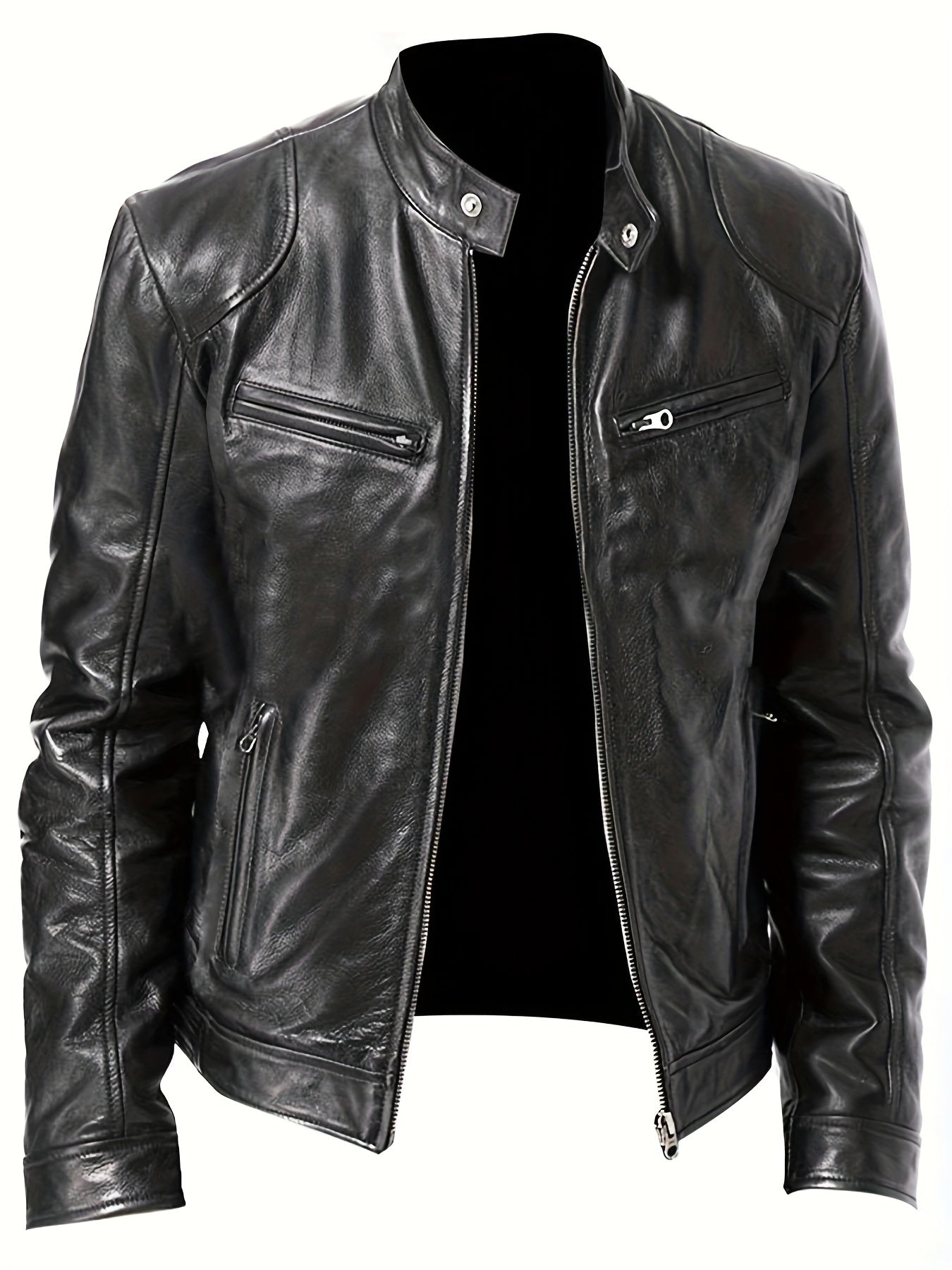 Mens Fleece Lined Motorcycle Jacket With Zipper Pockets