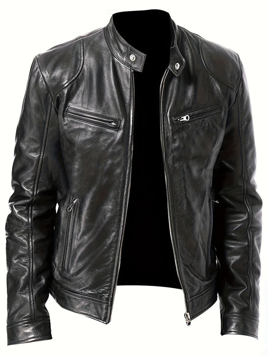 Mens Fleece Lined Motorcycle Jacket With Zipper Pockets