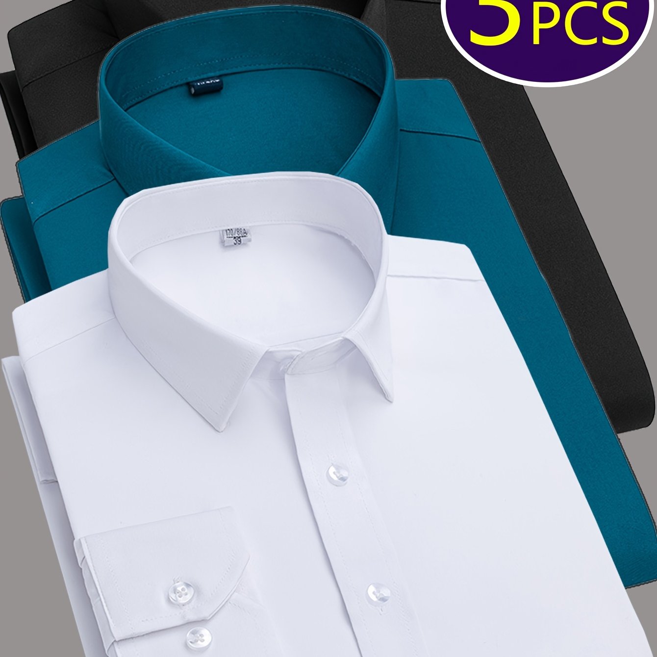 Mens Slim Fit Dress Shirts Wrinkle Resistant Polyester