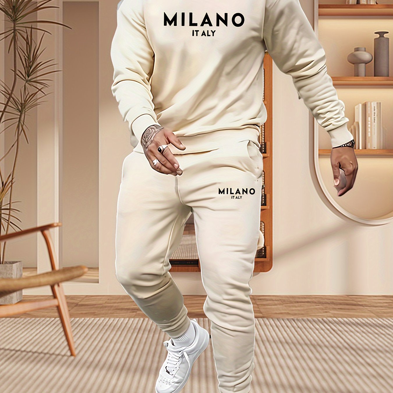 Printed Mens Two Piece Trendy Hoodie Jogger Casual Outfit