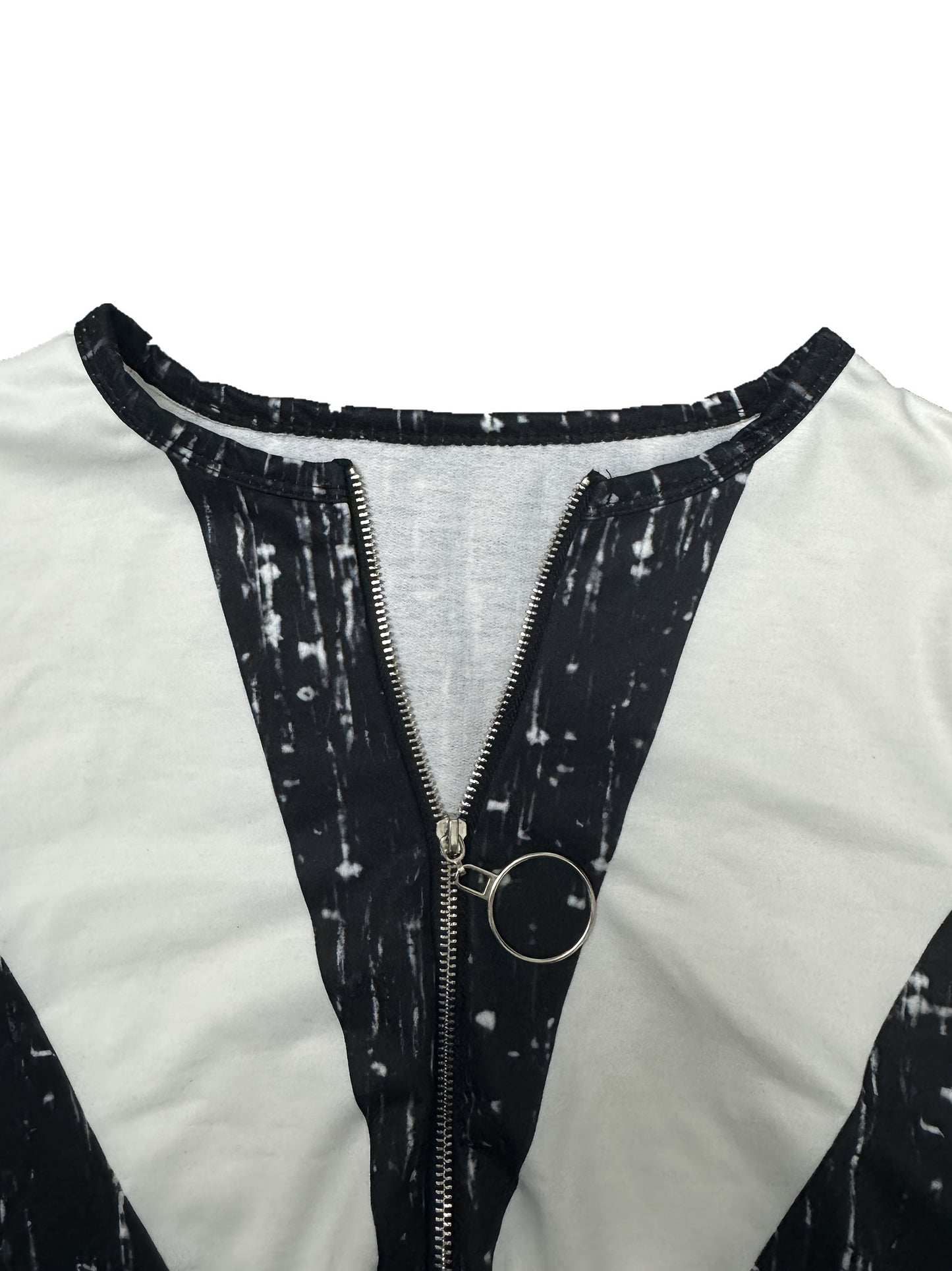 Colorblock Stripe Zip Front T Shirt Casual Long Sleeve Top