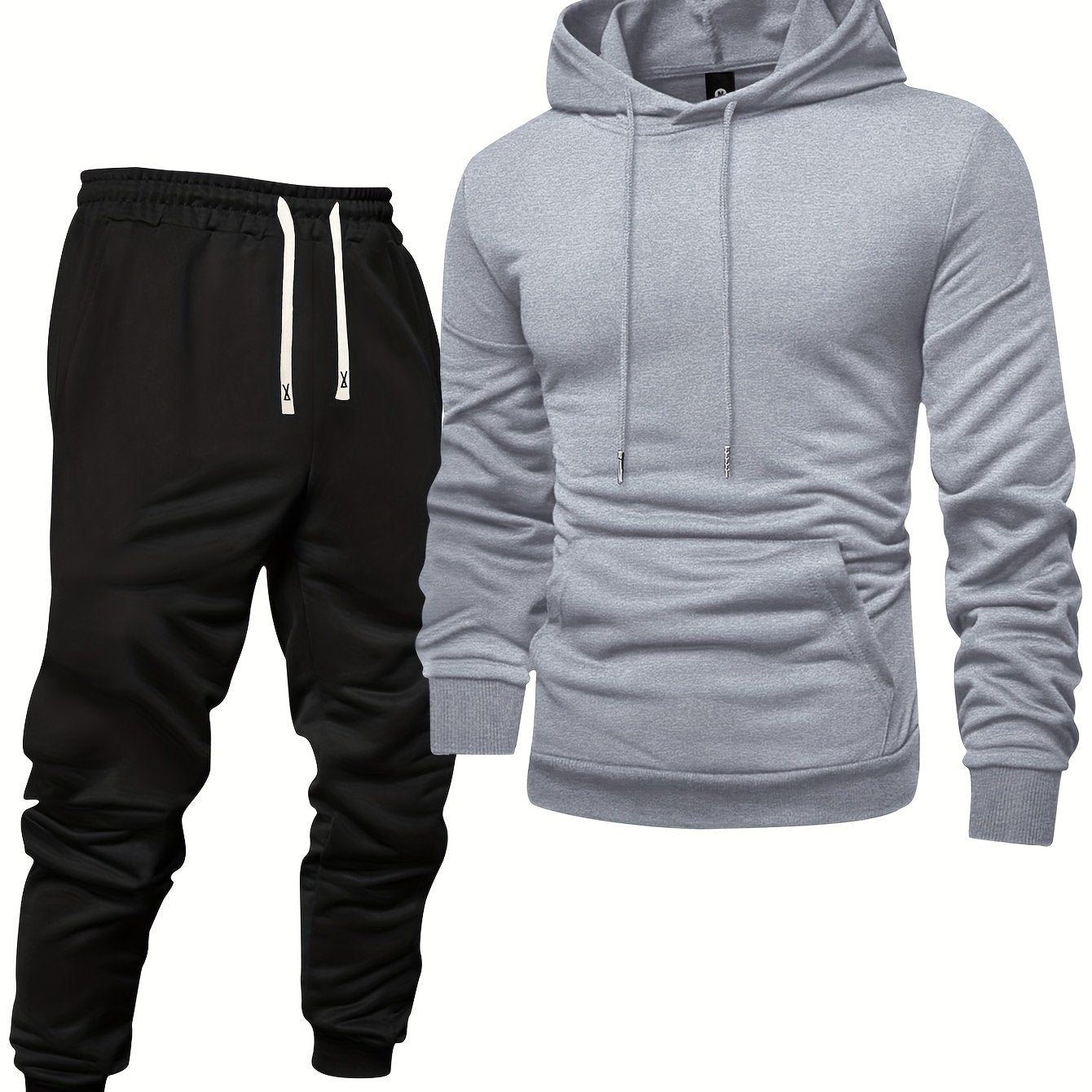 Men's Long Sleeve Hoodie + Drawstring Sweatpants Set Spring Autumn Solid Color Pullover Regular Long Sleeve T-Shirt and Pants Belt Casual Sport Joggers Two-Piece Set