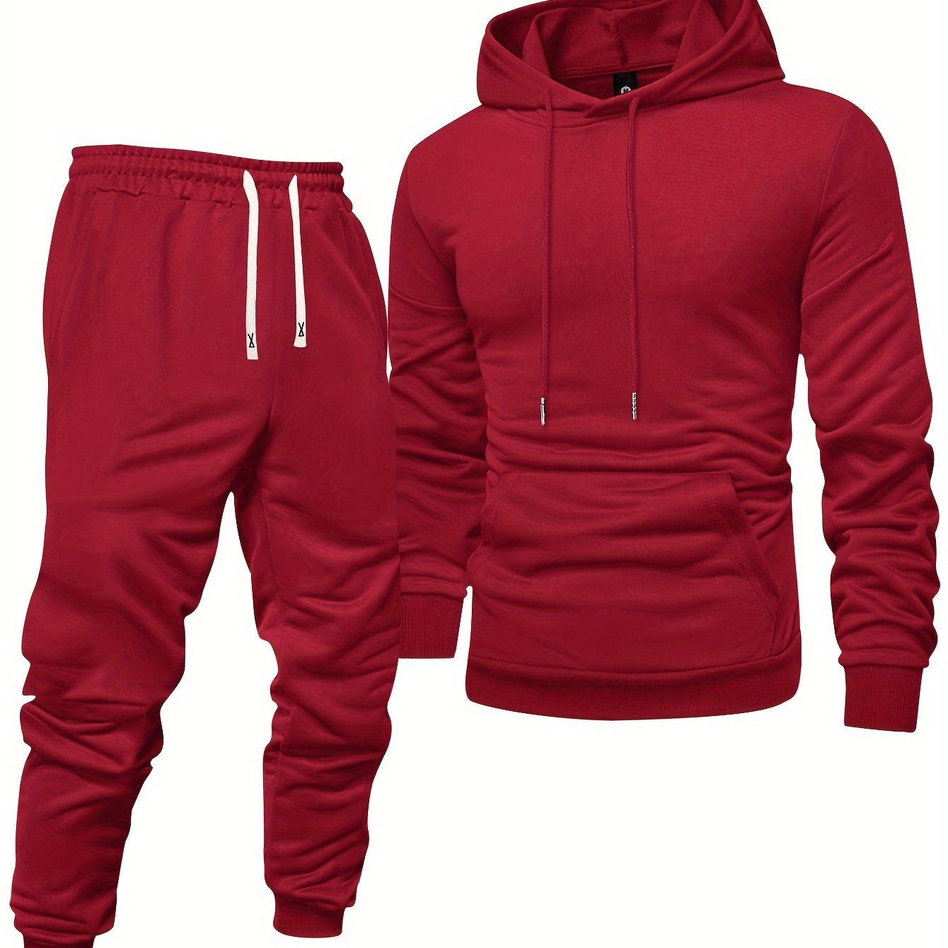 Men's Long Sleeve Hoodie + Drawstring Sweatpants Set Spring Autumn Solid Color Pullover Regular Long Sleeve T-Shirt and Pants Belt Casual Sport Joggers Two-Piece Set