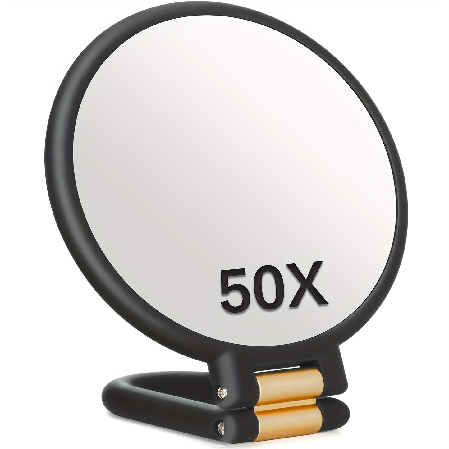 50x Magnifying Mirror with Dual-Sided 1X/50X Magnification - Portable Handheld Makeup Mirror with 360° Adjustable Handle, Foldable Travel Design, No Battery Needed - for Professional Makeup, Facial Hair, Eyebrows, Blemishes