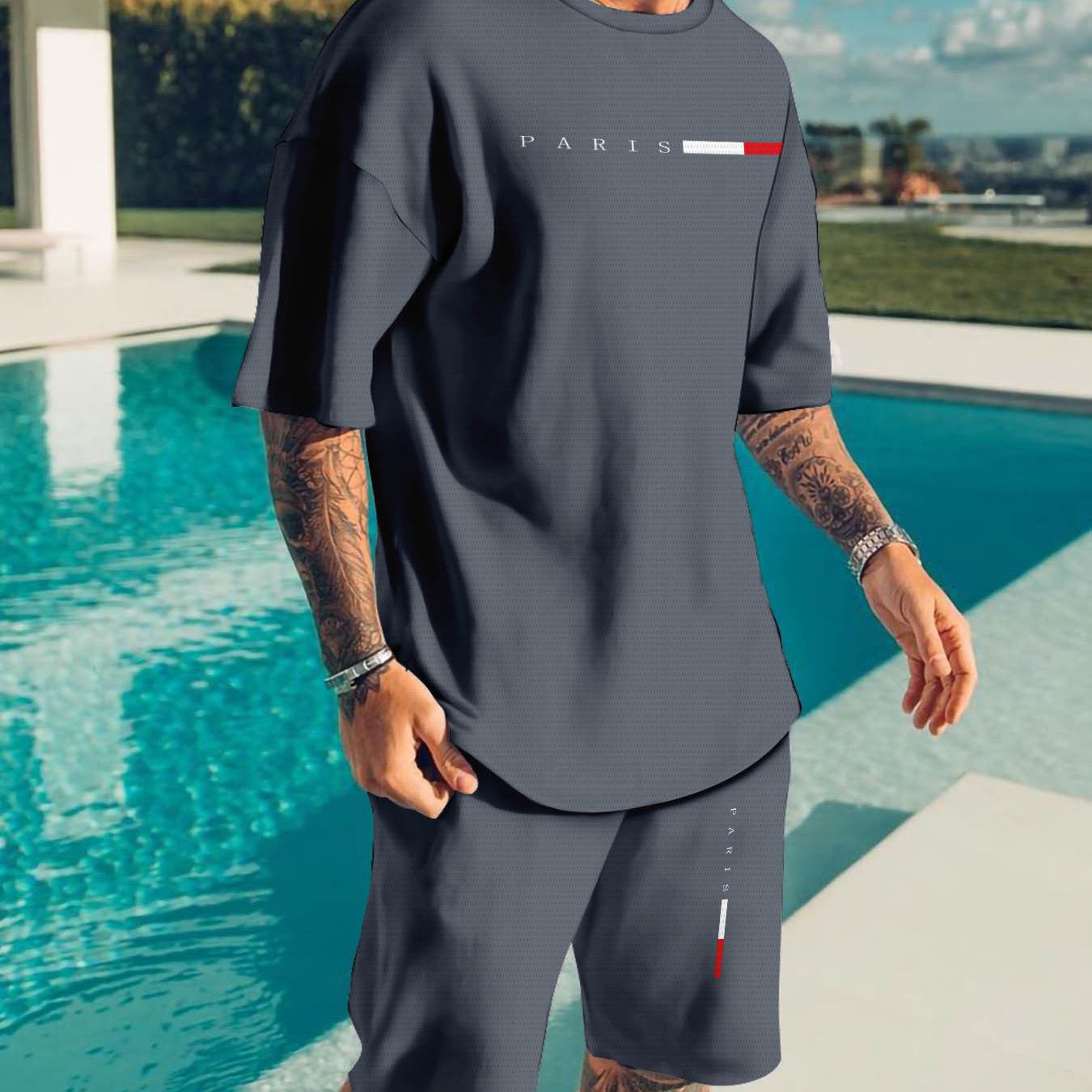 Casual Sports Suit Breathable Outdoor Casual Men's T-shirt and Shorts Suit Summer 3D Printing Suit for Adult Men