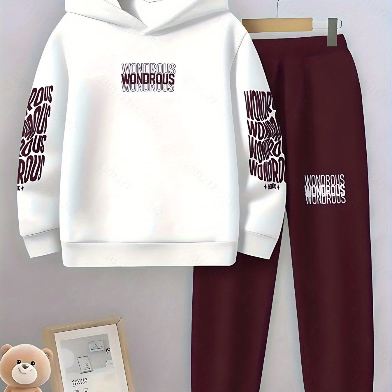 Geometric Pattern Boys Hoodie And Jogger Set For Outdoors