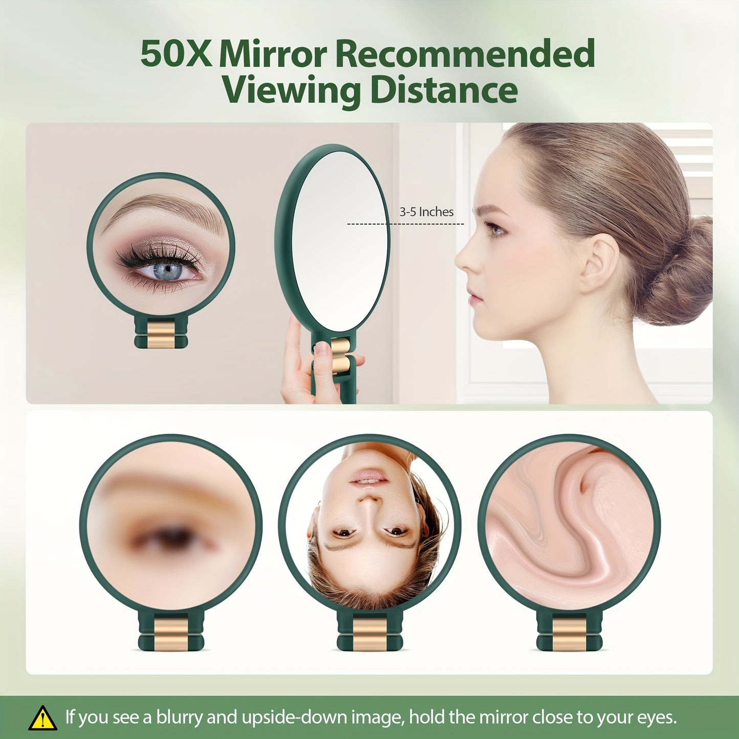 50x Magnifying Mirror with Dual-Sided 1X/50X Magnification - Portable Handheld Makeup Mirror with 360° Adjustable Handle, Foldable Travel Design, No Battery Needed - for Professional Makeup, Facial Hair, Eyebrows, Blemishes
