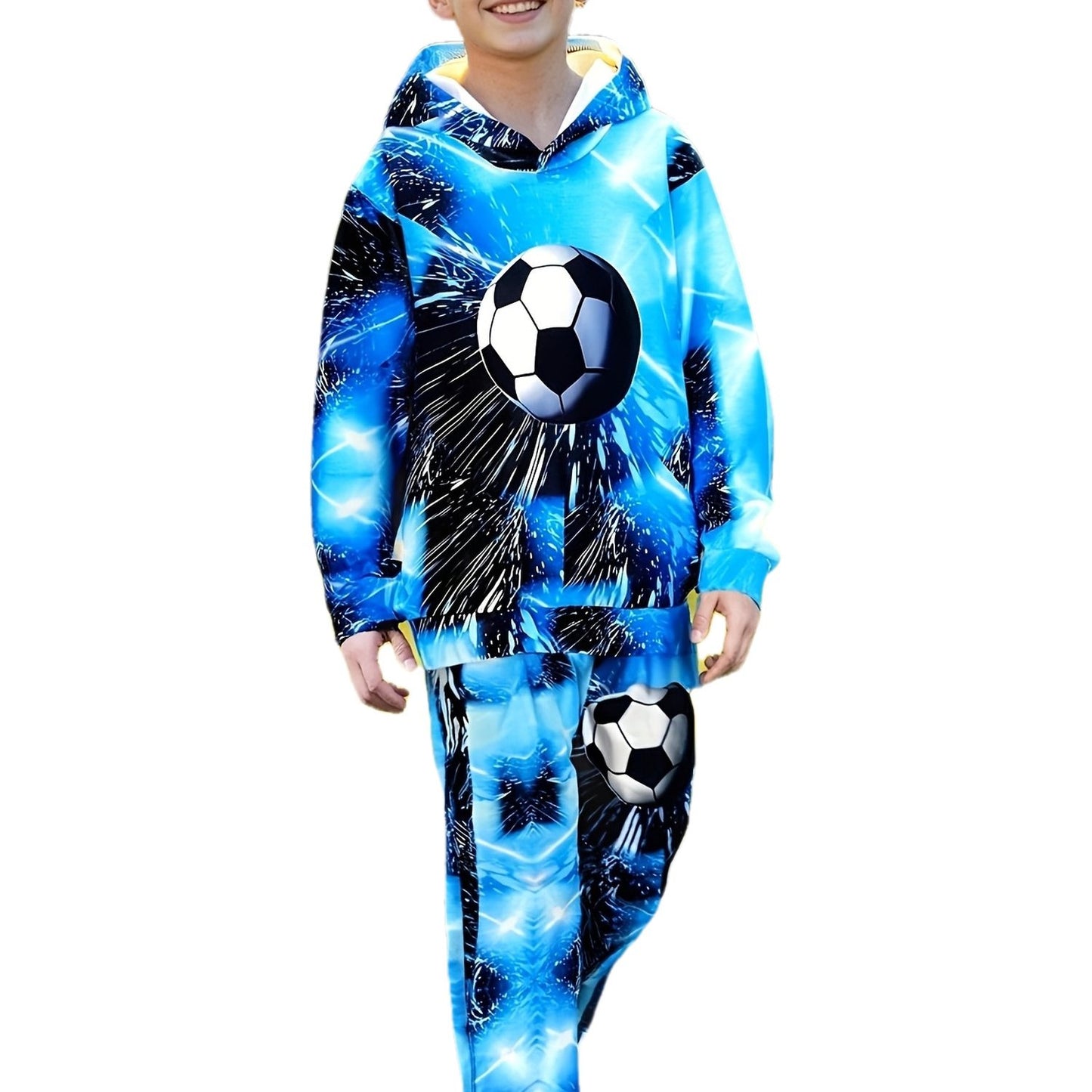 Football Graphic Hoodie And Sweatpants Set For Boys Casual Wear