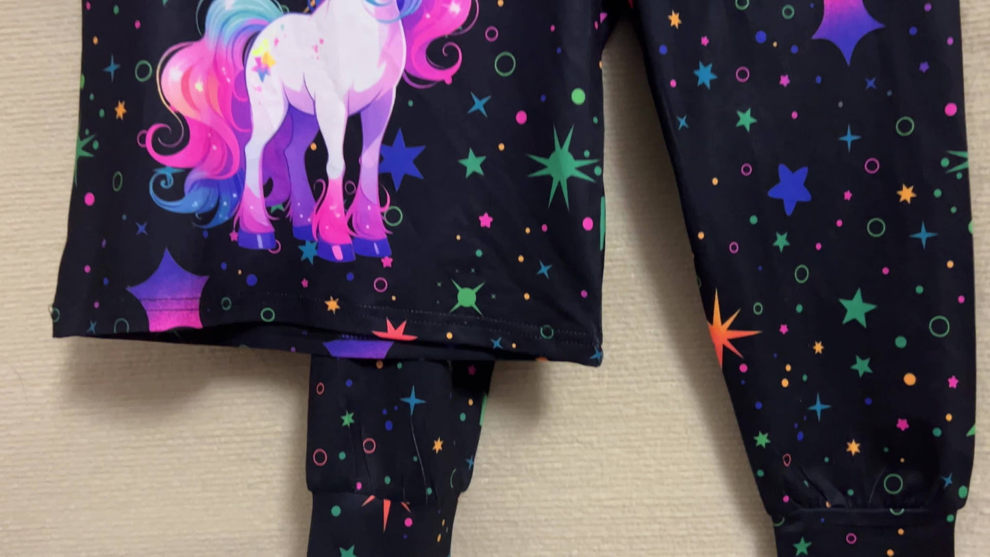 Girls Glow In The Dark Unicorn Pajama Set 2 Piece Outfit